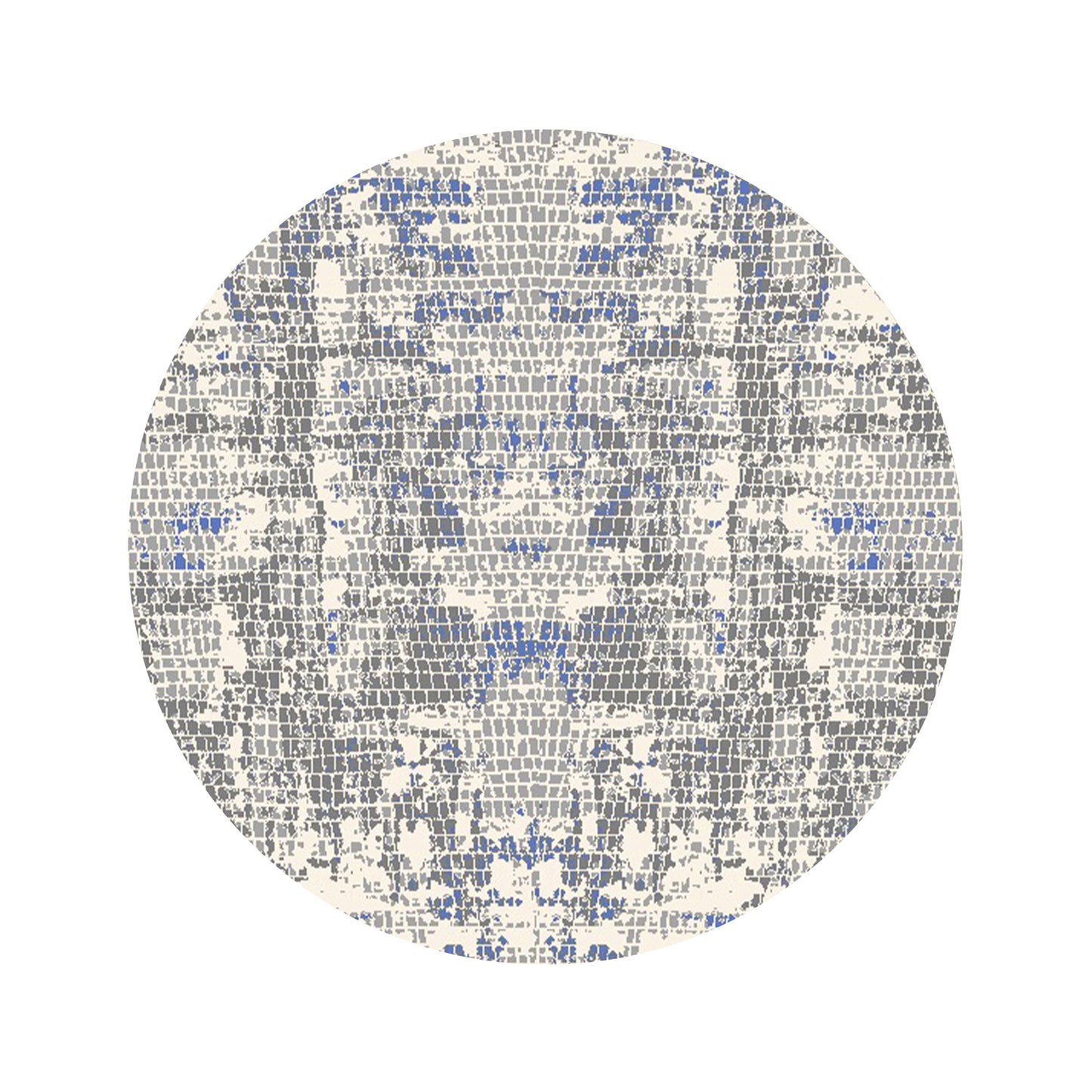 Modern Grey Round Carpet with Navy Accents - Art World Gallery
