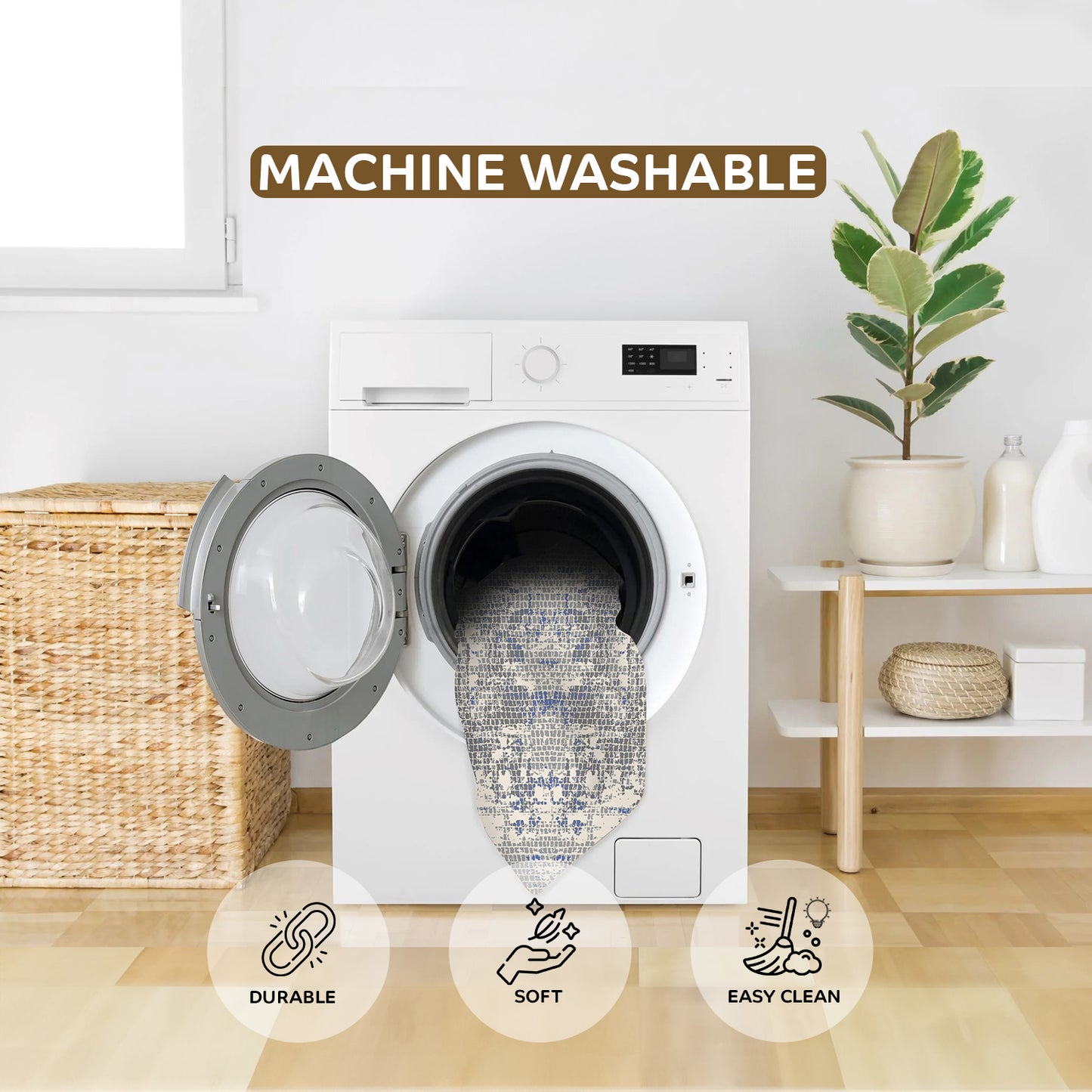 Modern Grey Rectangular Carpet with Navy Accents - Art World Gallery