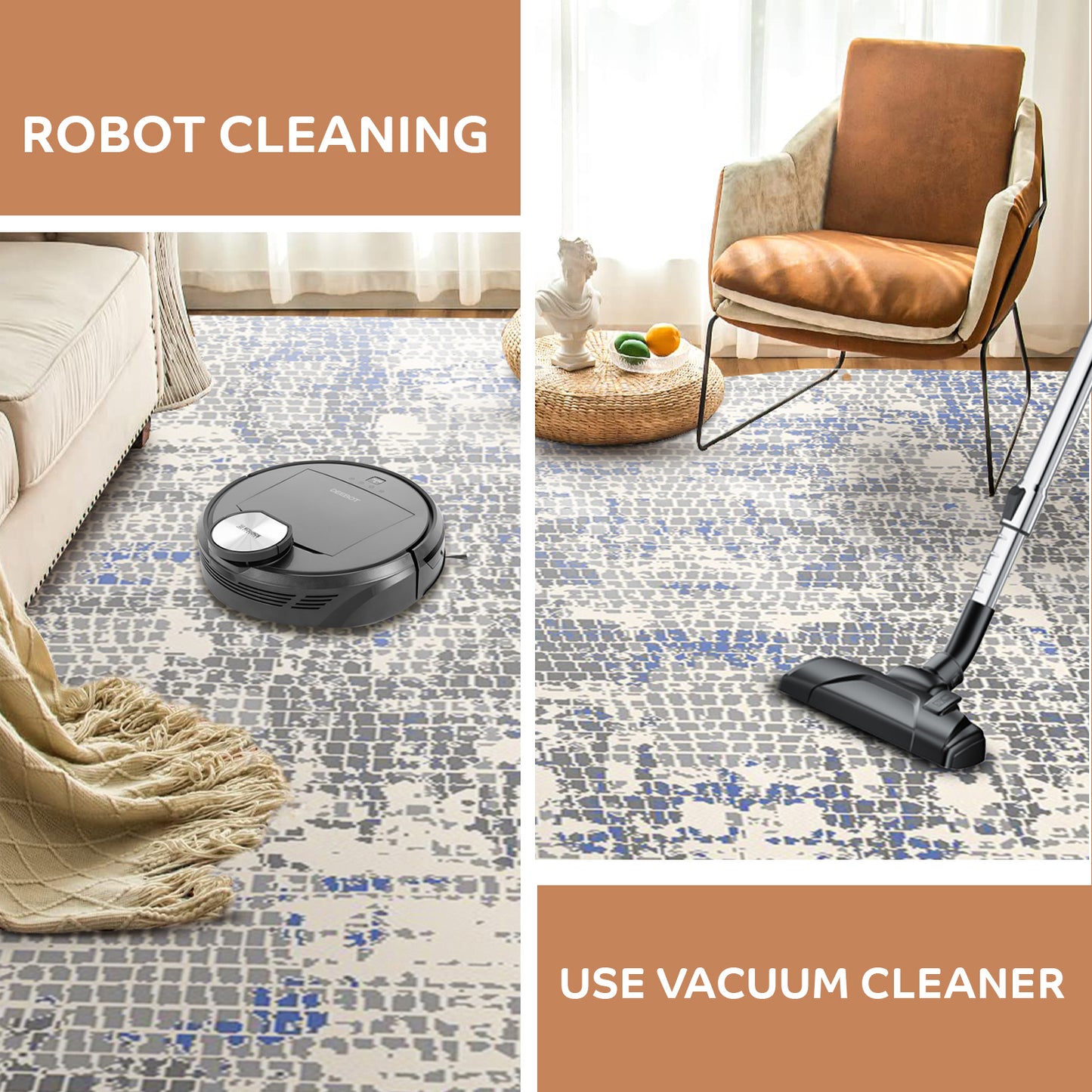 Modern Grey Rectangular Carpet with Navy Accents - Art World Gallery