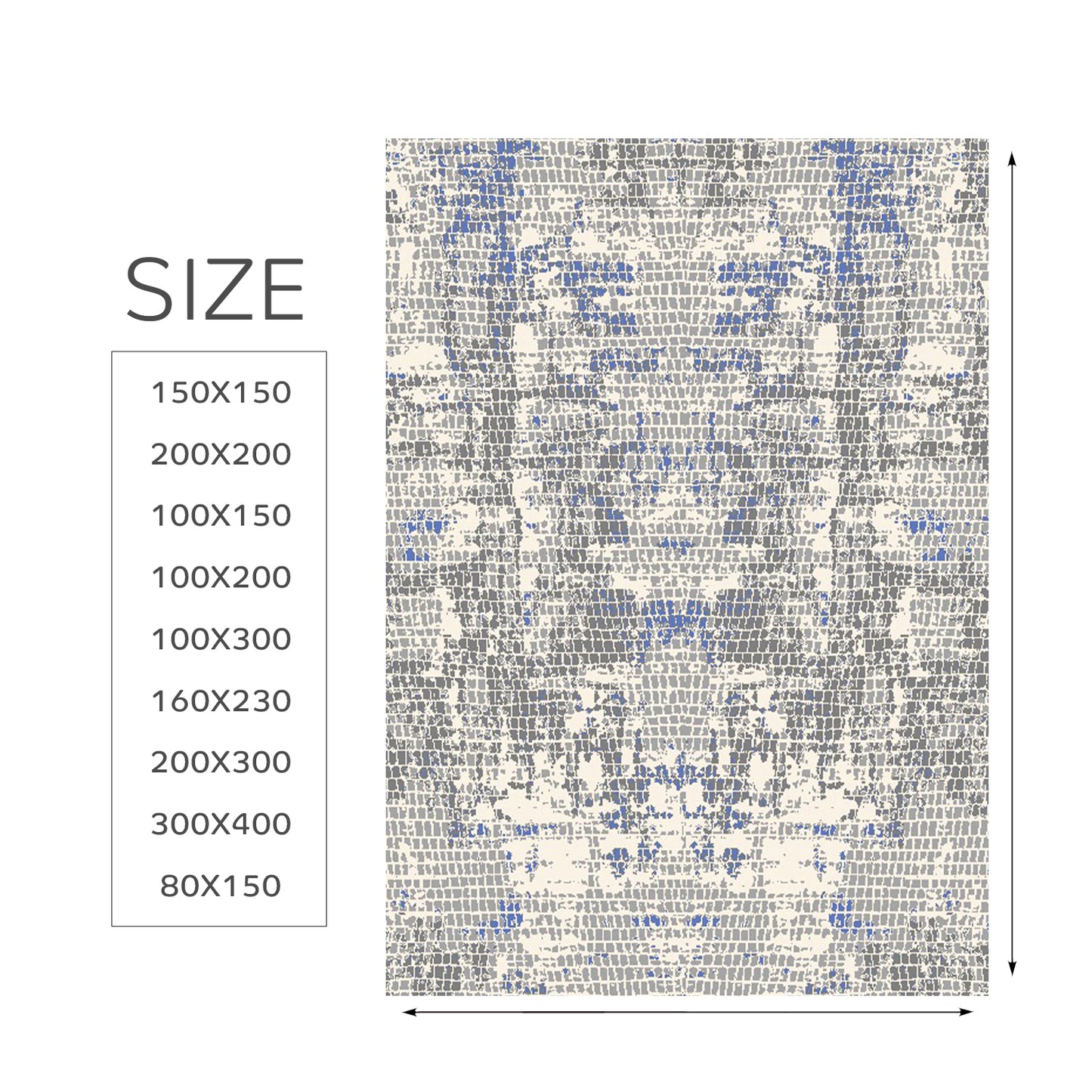 Modern Grey Rectangular Carpet with Navy Accents - Art World Gallery