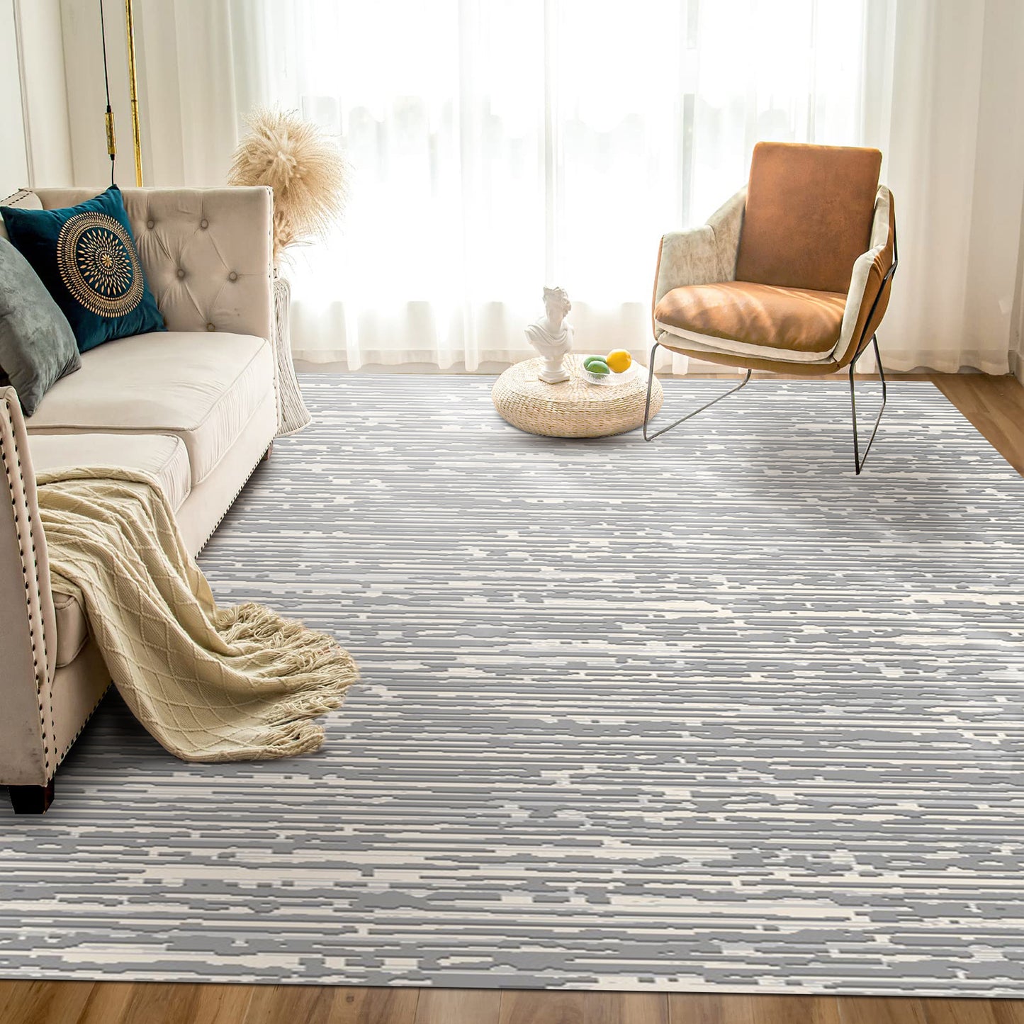 Modern Grey Rectangular Carpet - Art World Gallery