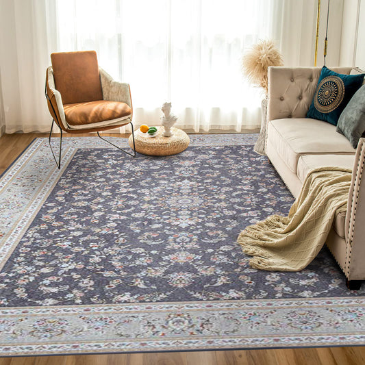 Classic Floral Gray and Beige Rug - Art World Gallery - Art World Gallery