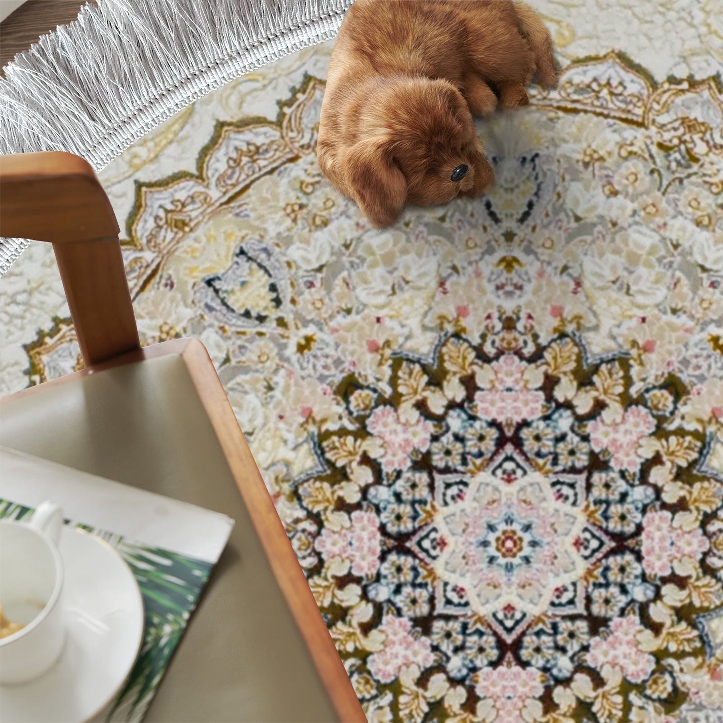 Linda Cream - Round Classic First Class Iranian Rug - Art World Gallery