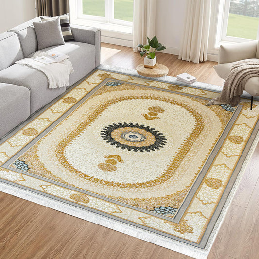 Sadra White – Classic Iranian First Class Rug with Beige and Olive Accents - Art World Gallery