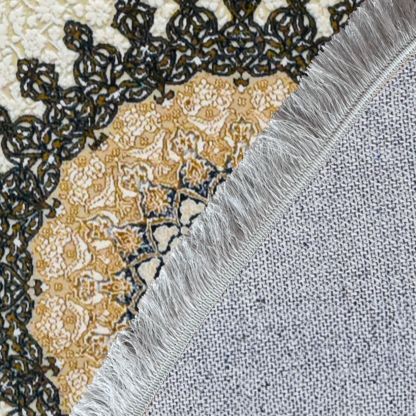 Sadra White – Round Classic Iranian First Class Rug with Beige and Olive Accents - Art World Gallery