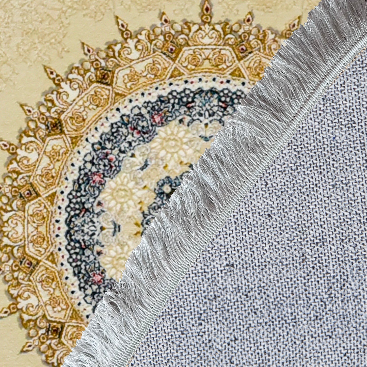 Haliwood Cream Round Rug – Classic Iranian Elegance with Intricate Golden Patterns - Art World Gallery