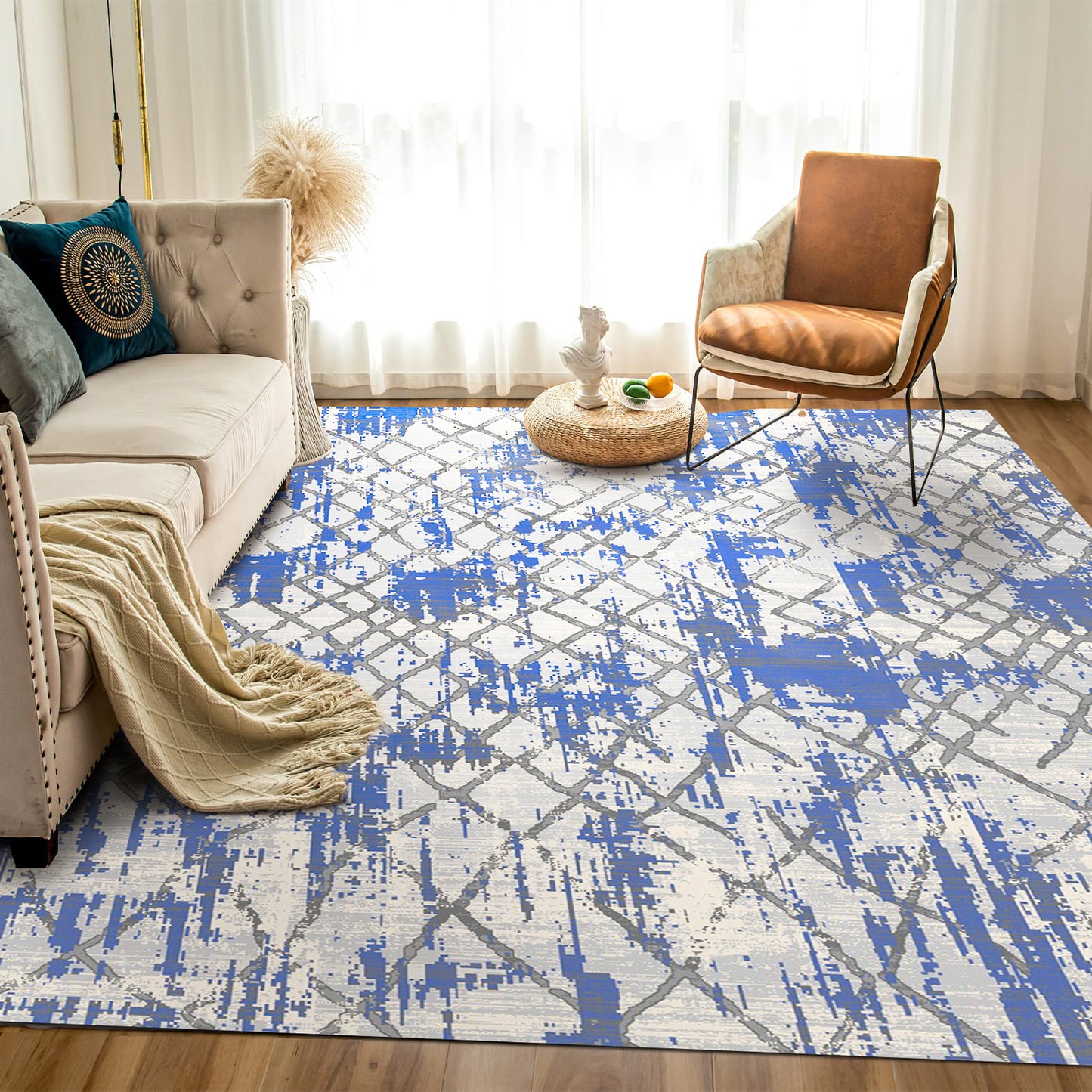 Modern Grey & Blue Carpet - Art World Gallery