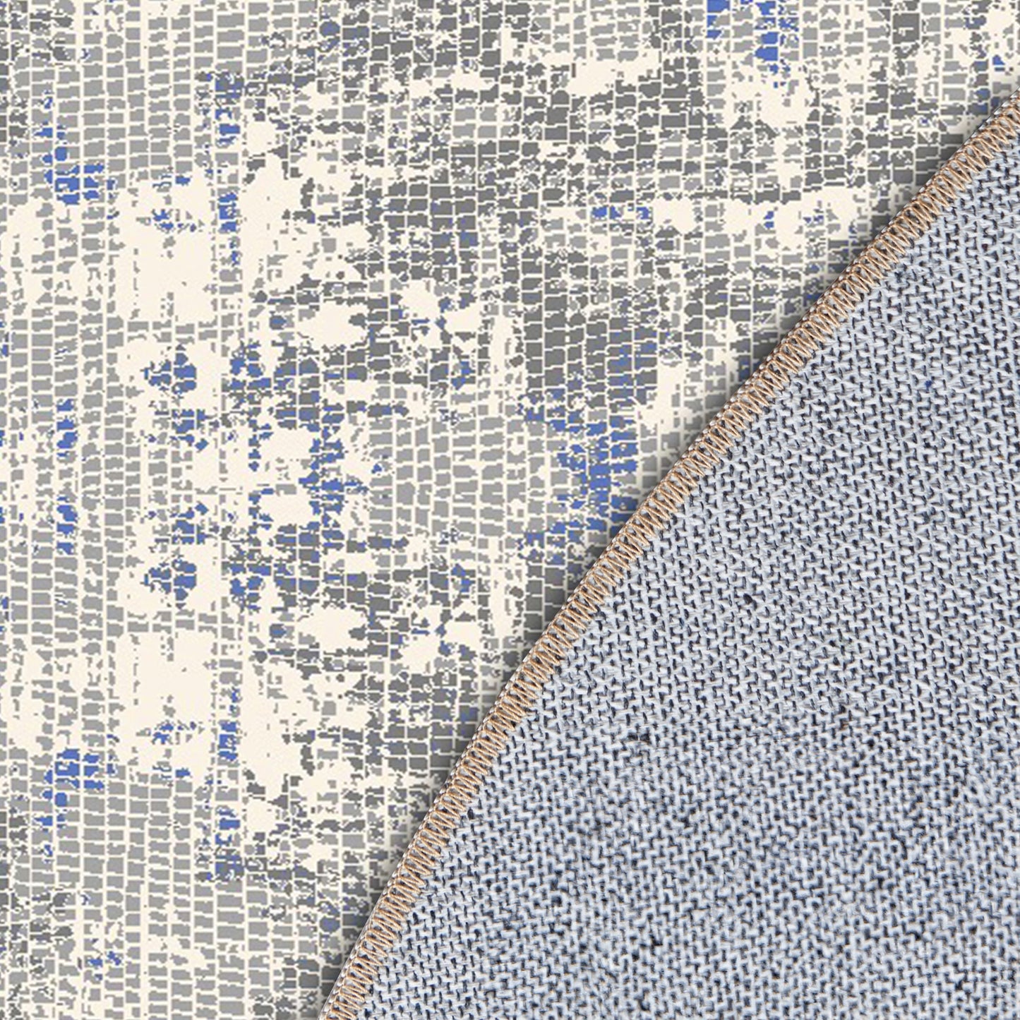 Modern Grey Round Carpet with Navy Accents - Art World Gallery