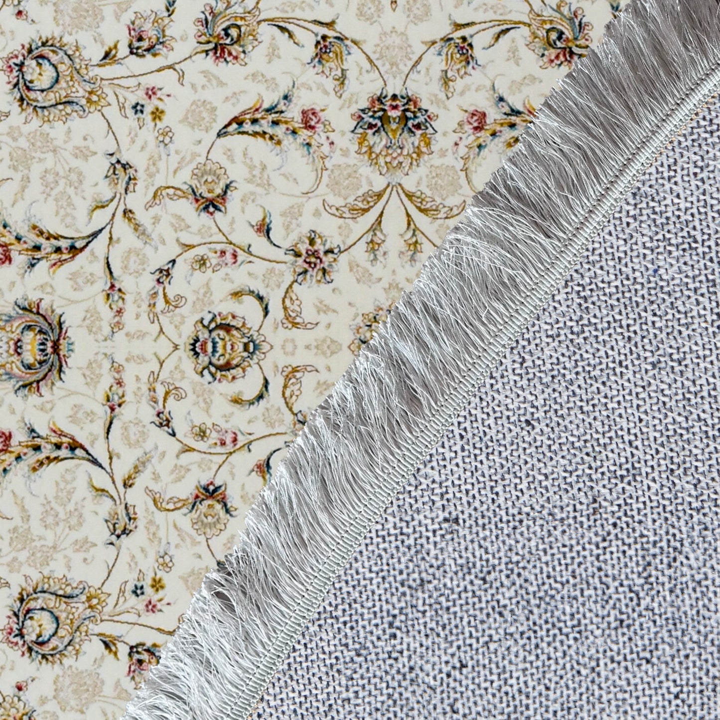 Afshari White Round Rug – Classic Iranian Elegance with Beige Accents - Art World Gallery