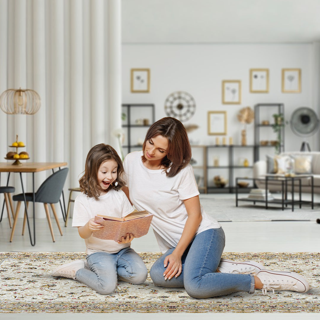 Afshari White Rug – Classic Iranian Elegance with Beige Accents - Art World Gallery