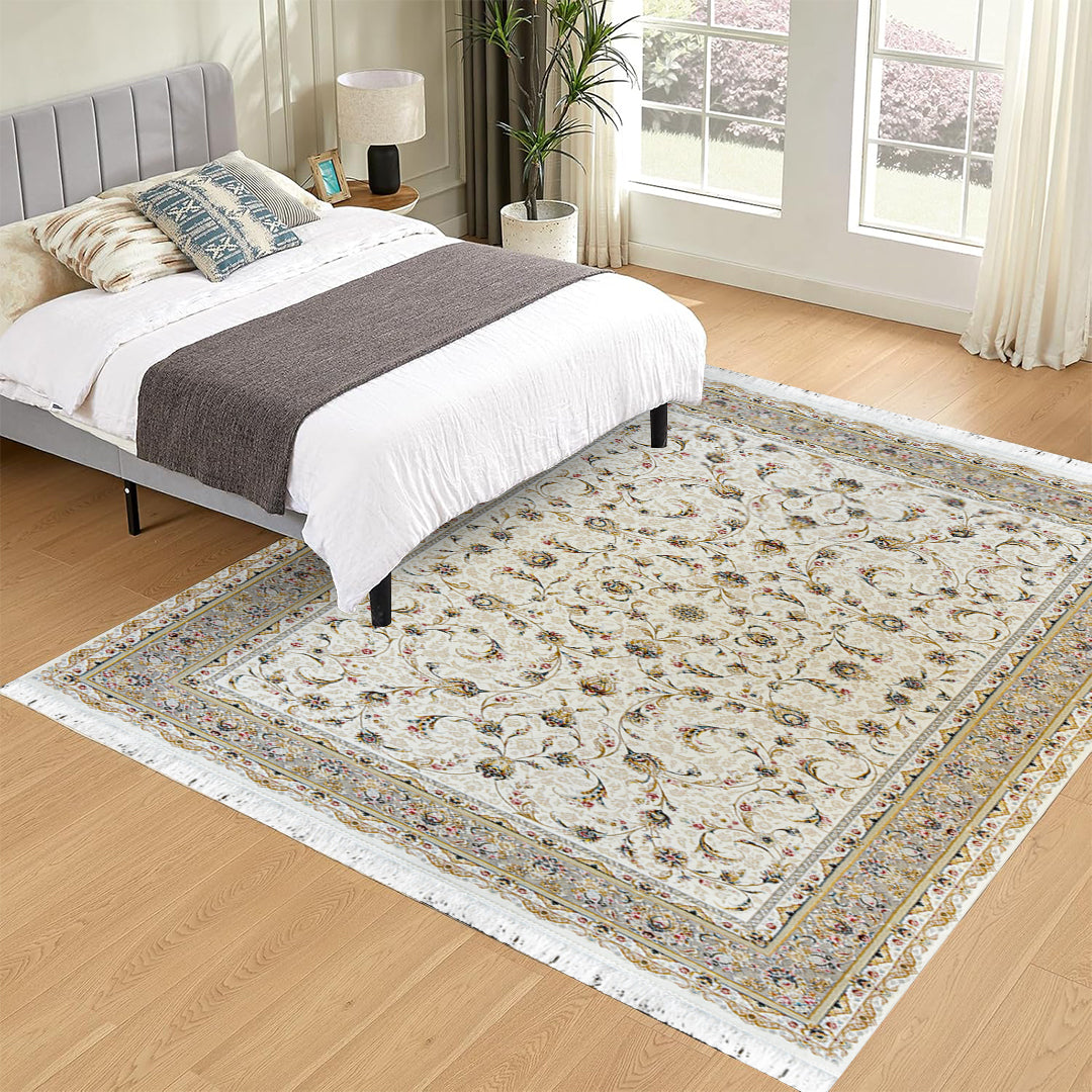 Afshari White Rug – Classic Iranian Elegance with Beige Accents - Art World Gallery