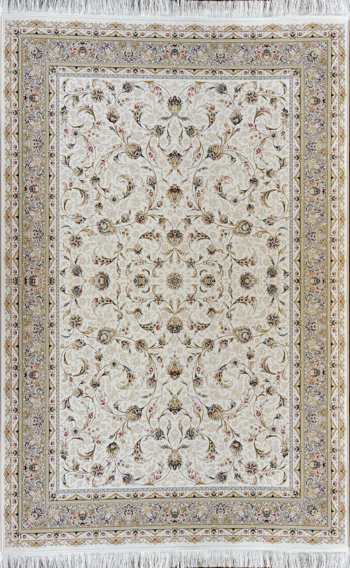 Afshari White Rug – Classic Iranian Elegance with Beige Accents - Art World Gallery