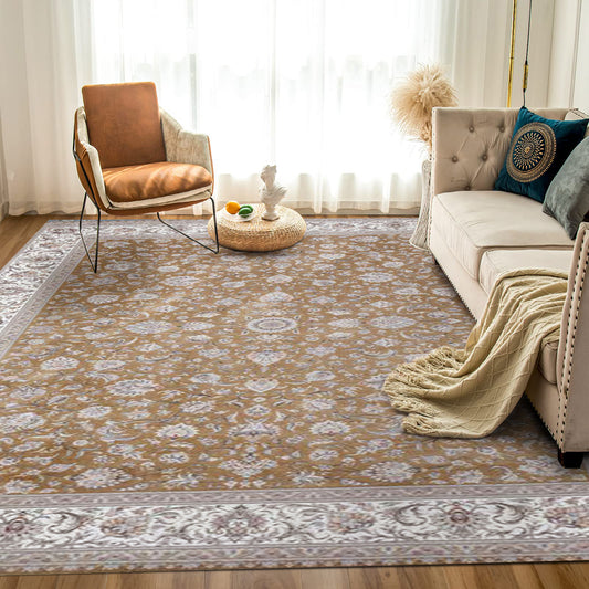 Atlantis Rug – Classic Iranian Elegance in Brown & Cream - Art World Gallery