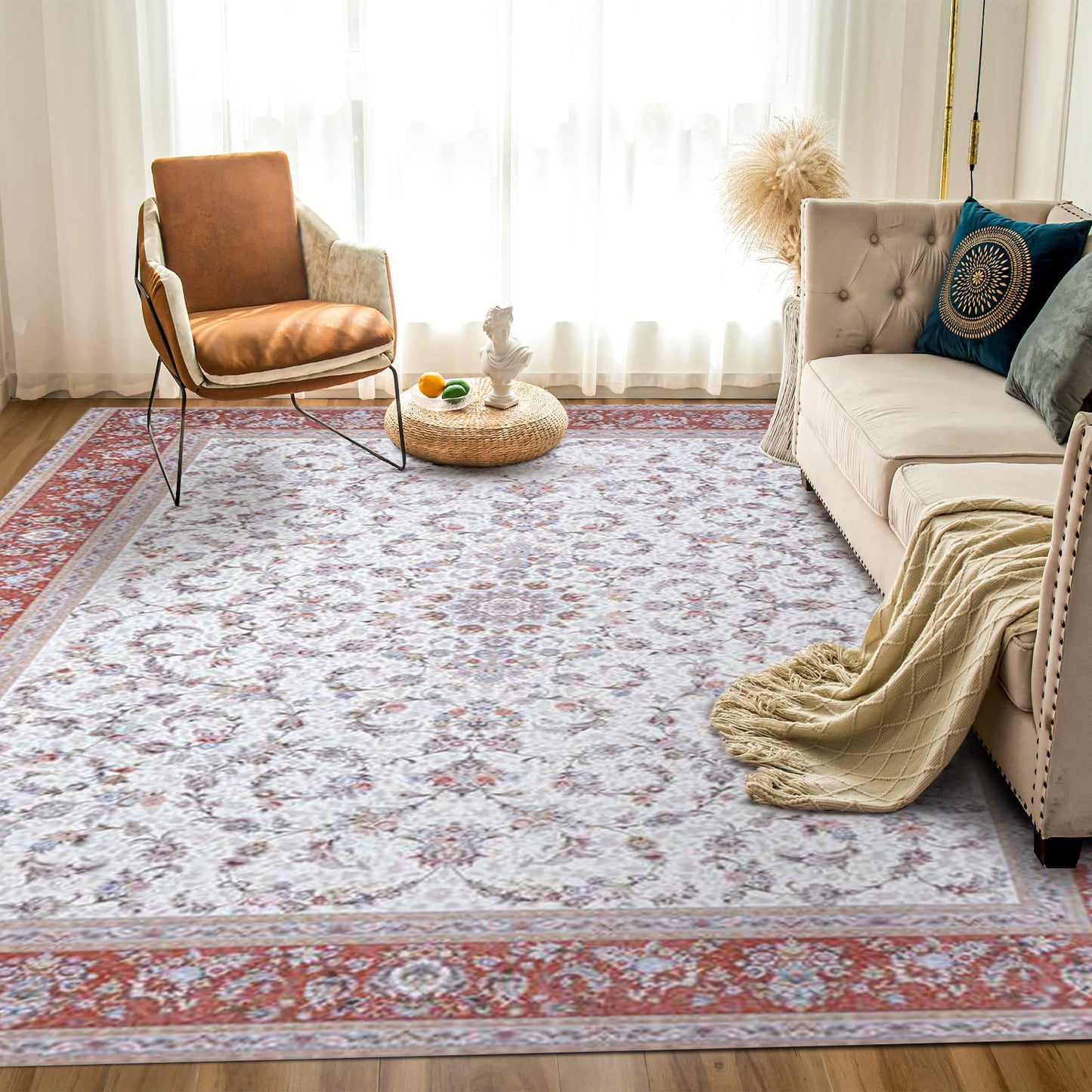 Atlantis Rug – Classic Iranian Elegance in Cream & Red - Art World Gallery