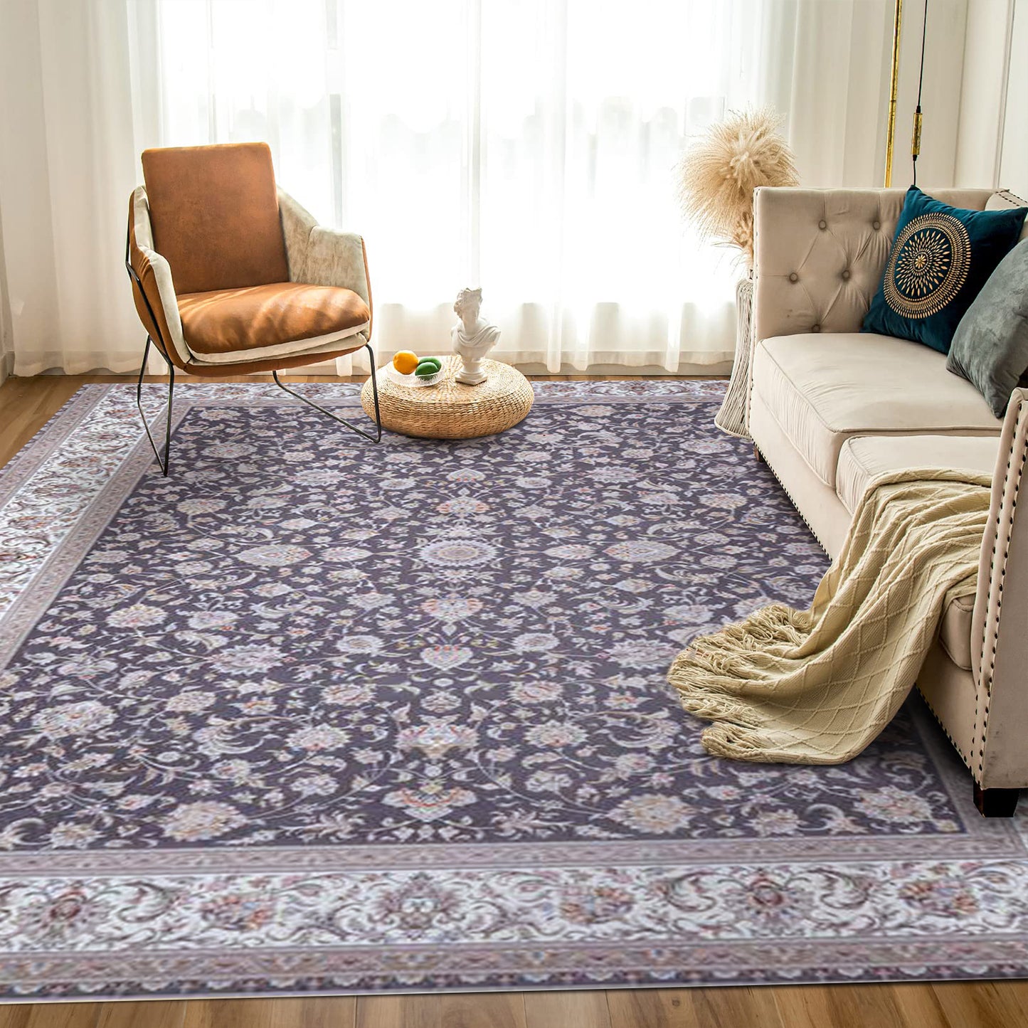 Atlantis Rug – Classic Iranian Elegance in Gray & Cream - Art World Gallery