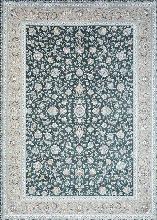 Atlantis Rug – Classic Iranian Elegance in Green & Cream - Art World Gallery