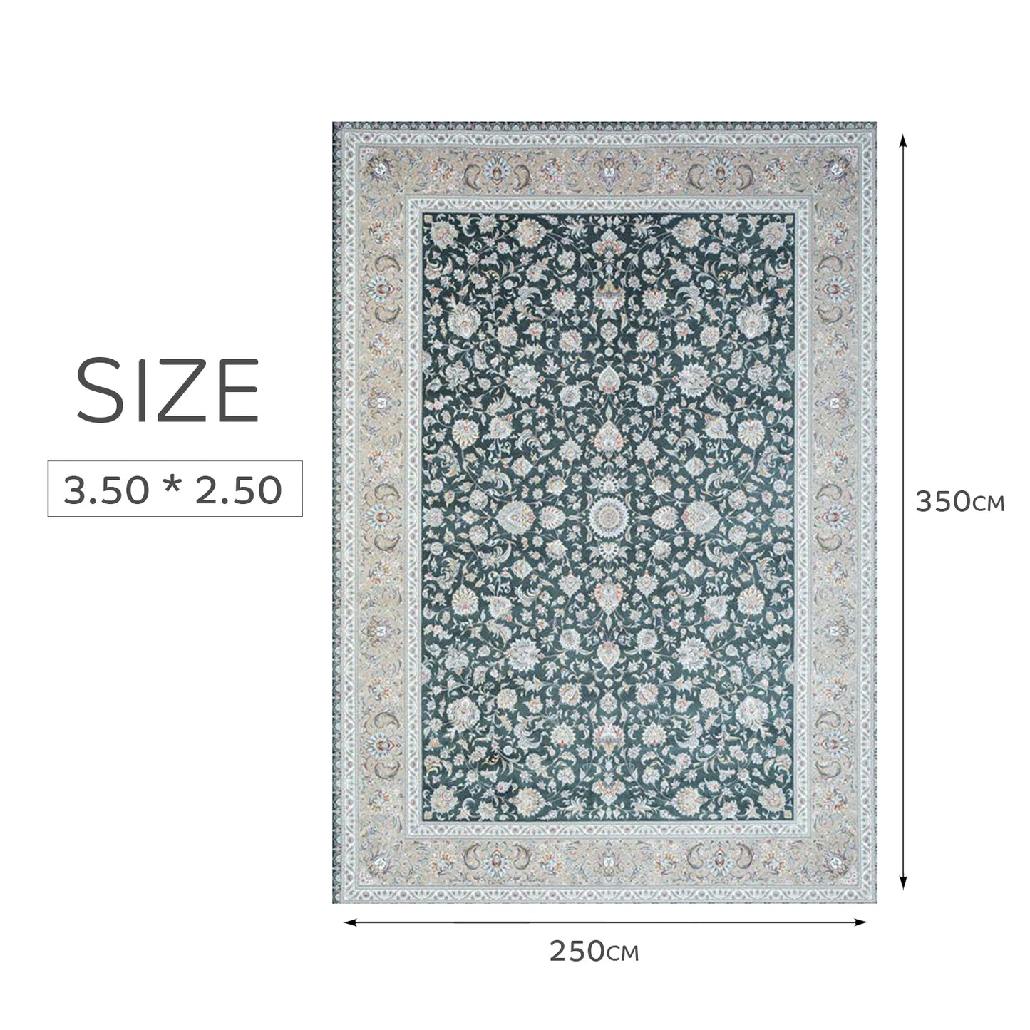 Atlantis Rug – Classic Iranian Elegance in Green & Cream - Art World Gallery