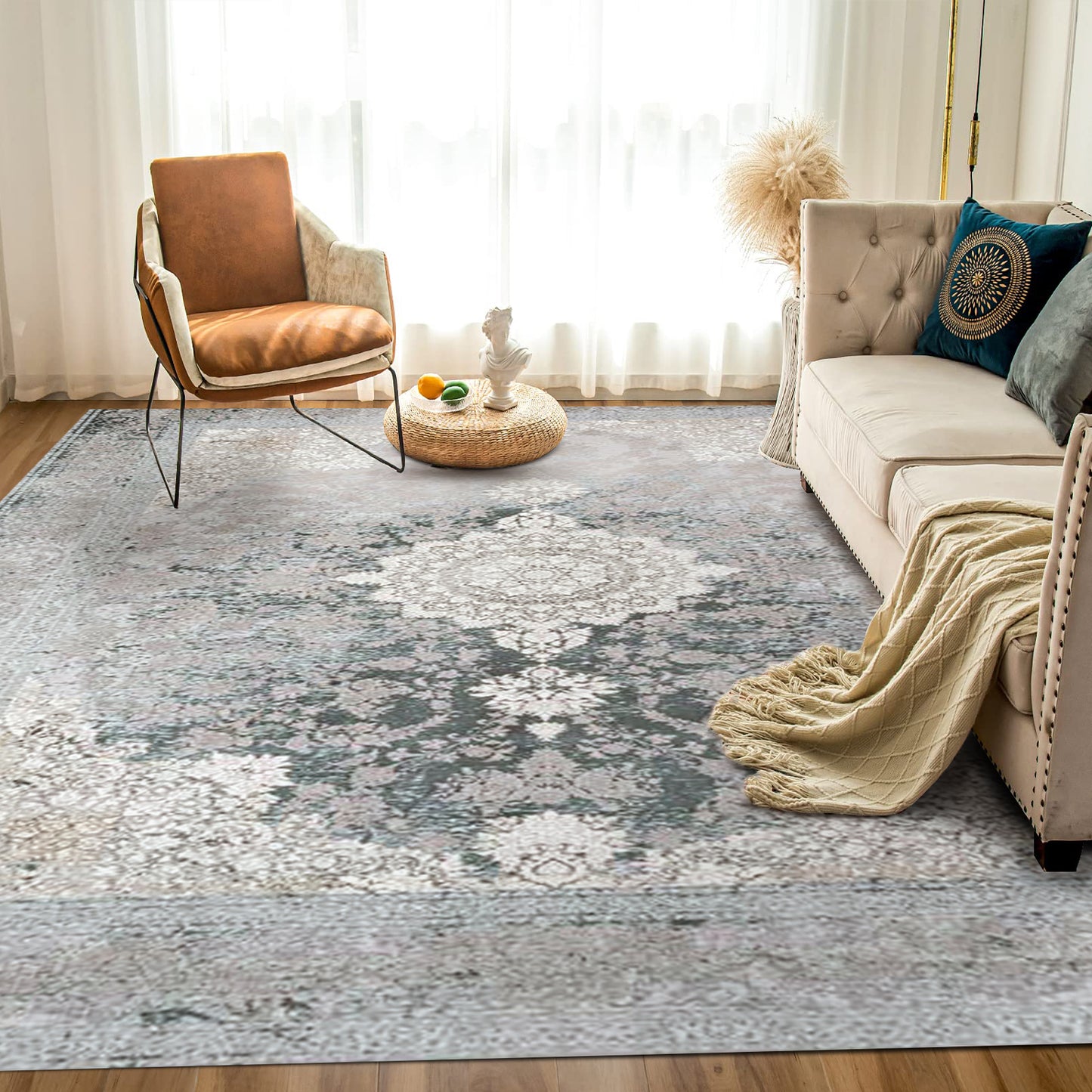 Atlantis Rug – Classic Iranian Elegance in Green & Cream - Art World Gallery