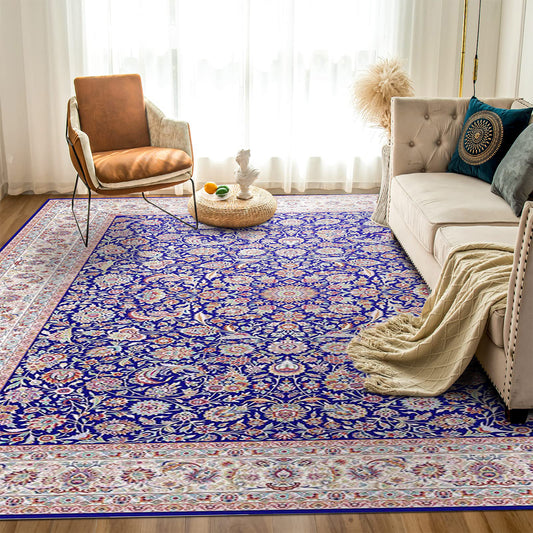 Hanachi Rug – Classic Elegance in Blue & Cream - Art World Gallery
