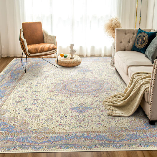 Hanachi Rug – Classic Elegance in Cream & Blue - Art World Gallery
