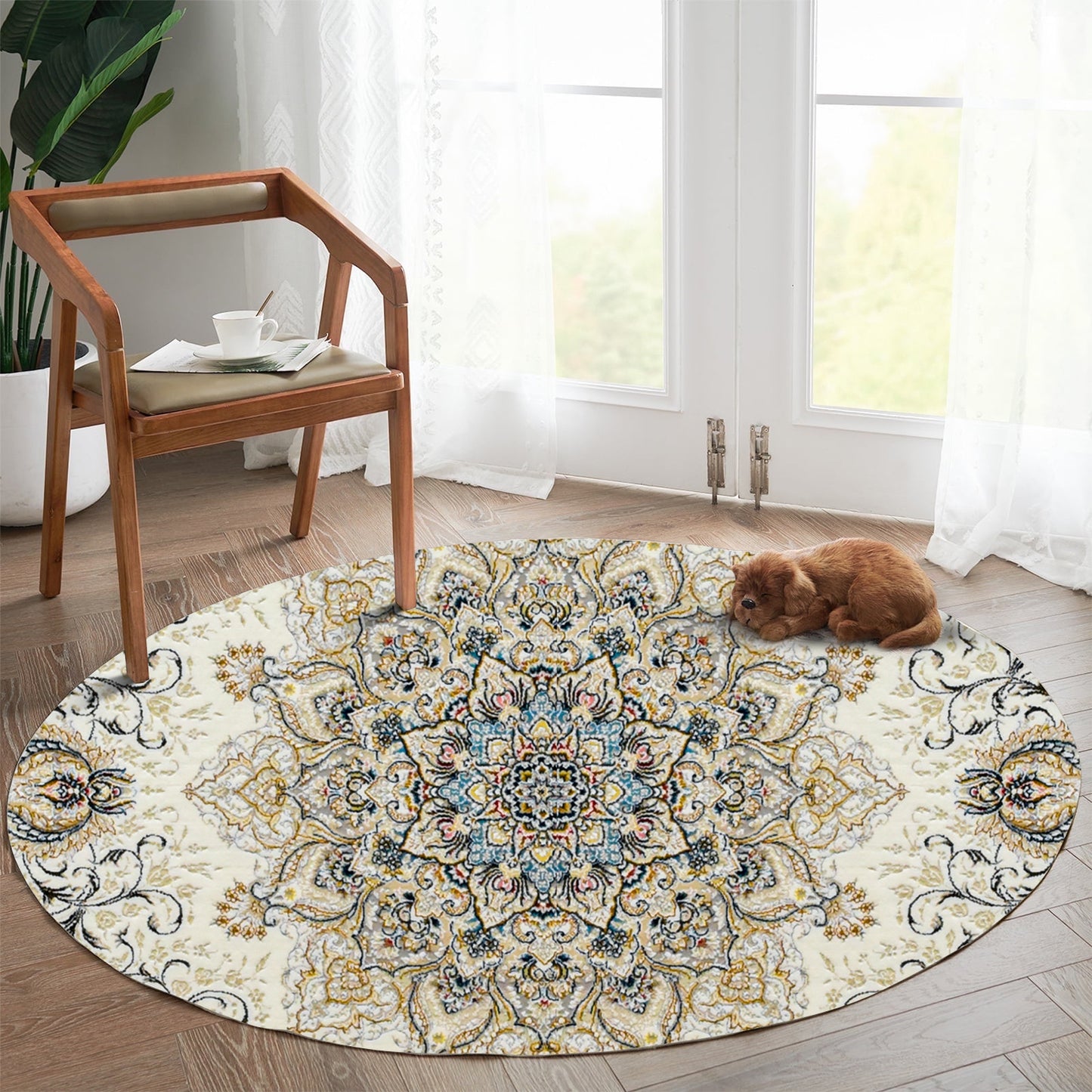 Delvin White Round Rug - Art World Gallery