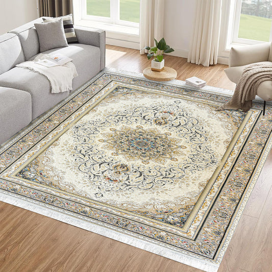 Delvin White Rug – Classic Iranian Elegance with Snow-White Intricate Patterns - Art World Gallery