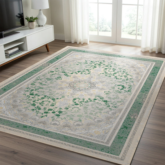 Luxury Persian Rug – Classic Dark Green & Gray - Art World Gallery -