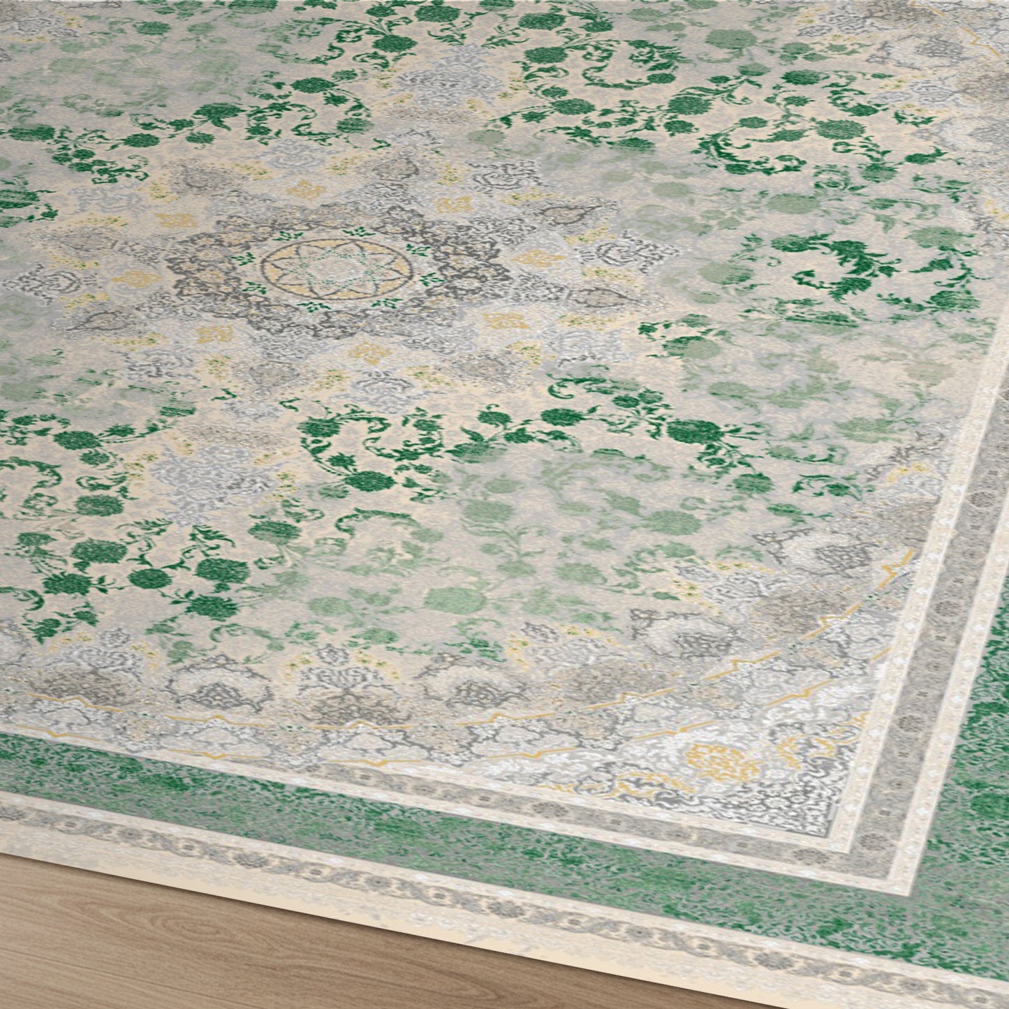 Luxury Persian Rug – Classic Dark Green & Gray - Art World Gallery -