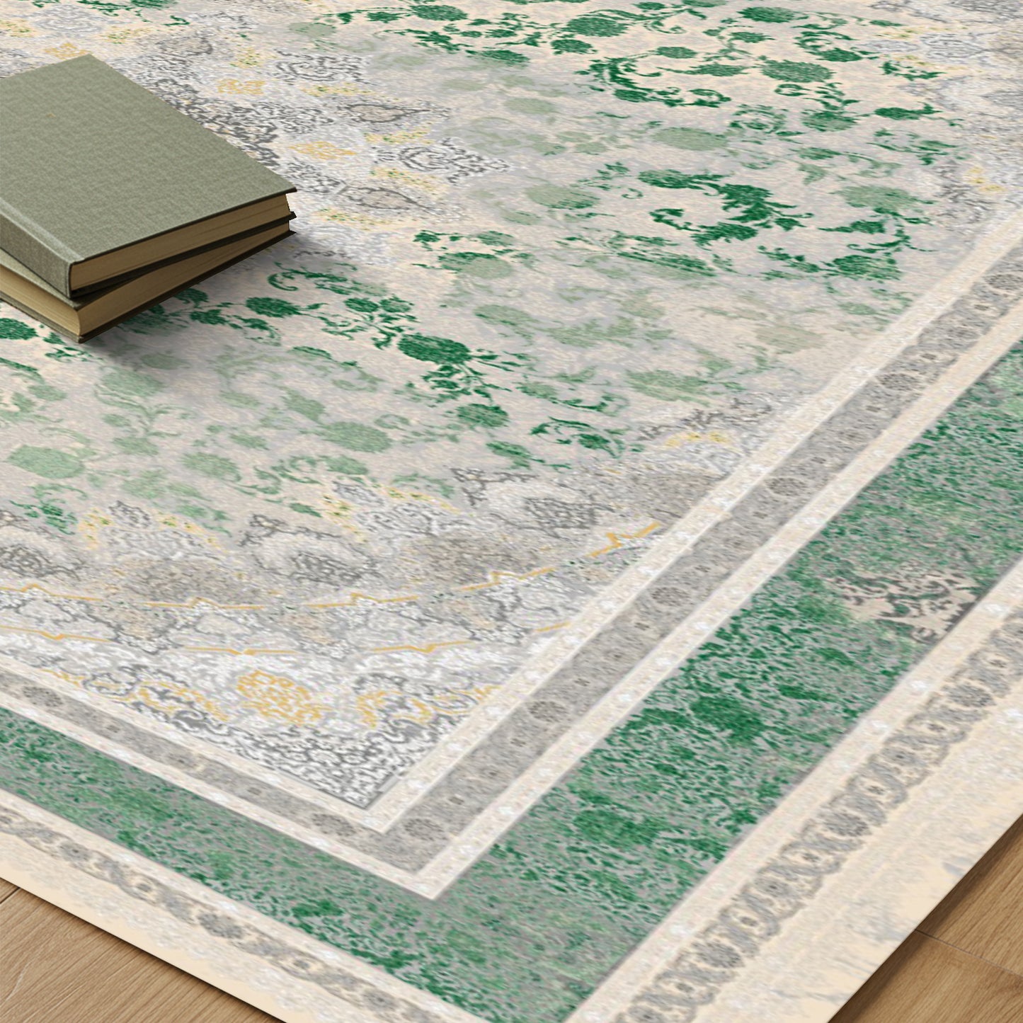 Luxury Persian Rug – Classic Dark Green & Gray - Art World Gallery -