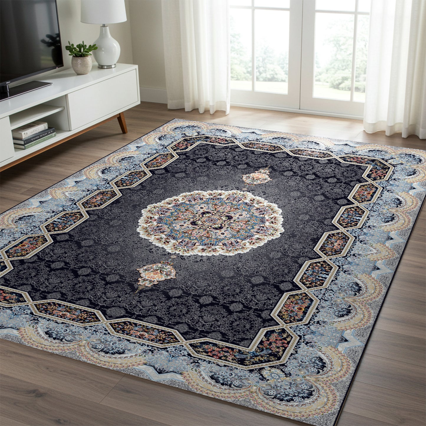 Luxury Persian Rug – Classic Navy & Smokey Blue - Art World Gallery -