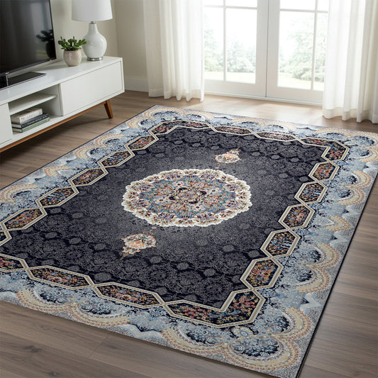 Luxury Persian Rug – Classic Navy & Smokey Blue - Art World Gallery -