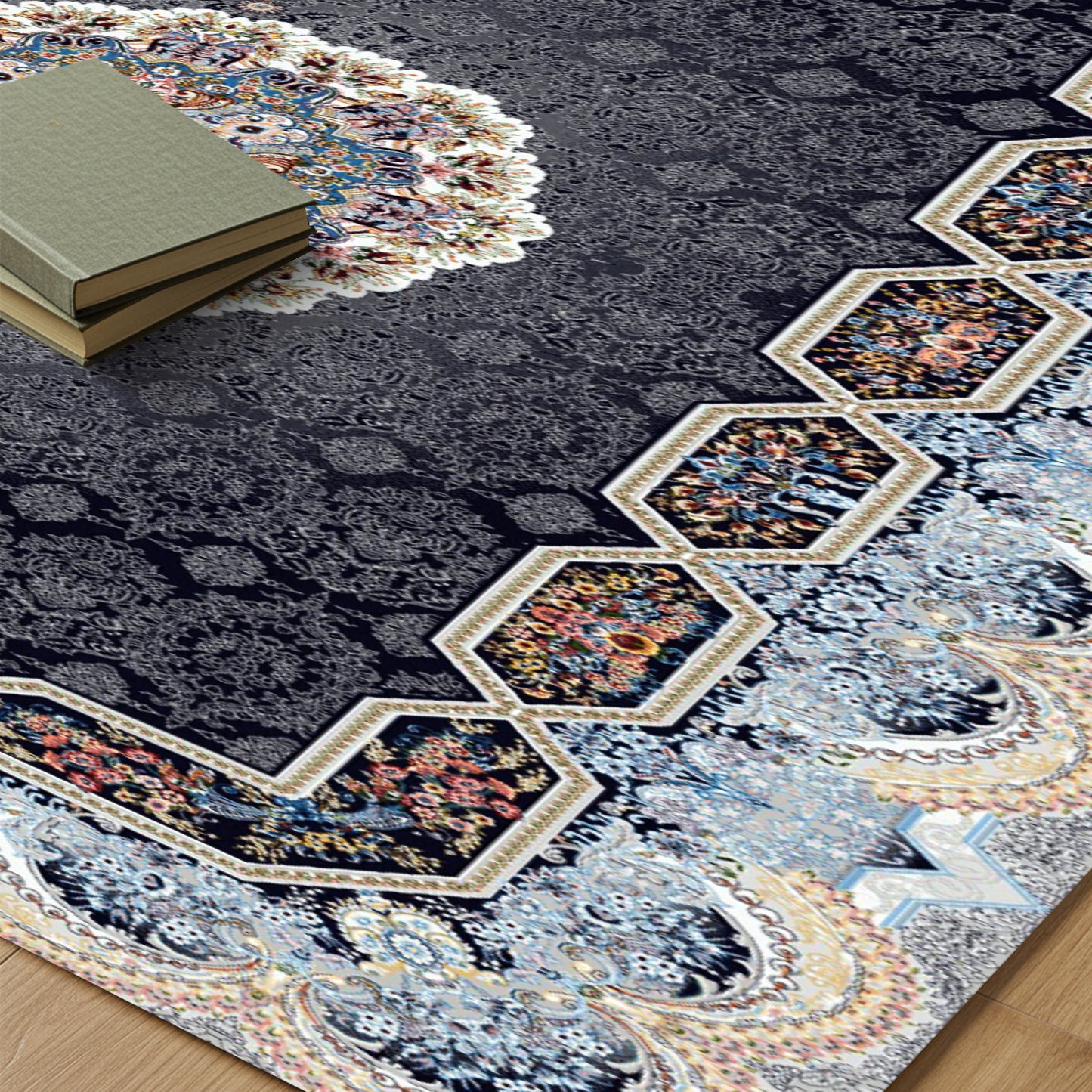 Luxury Persian Rug – Classic Navy & Smokey Blue - Art World Gallery -