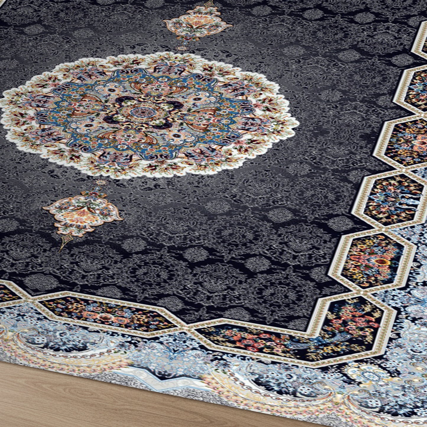 Luxury Persian Rug – Classic Navy & Smokey Blue - Art World Gallery -