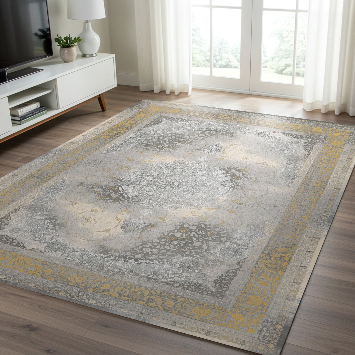 Luxury Persian Rug – Classic Smokey Gold & Gray - Art World Gallery -