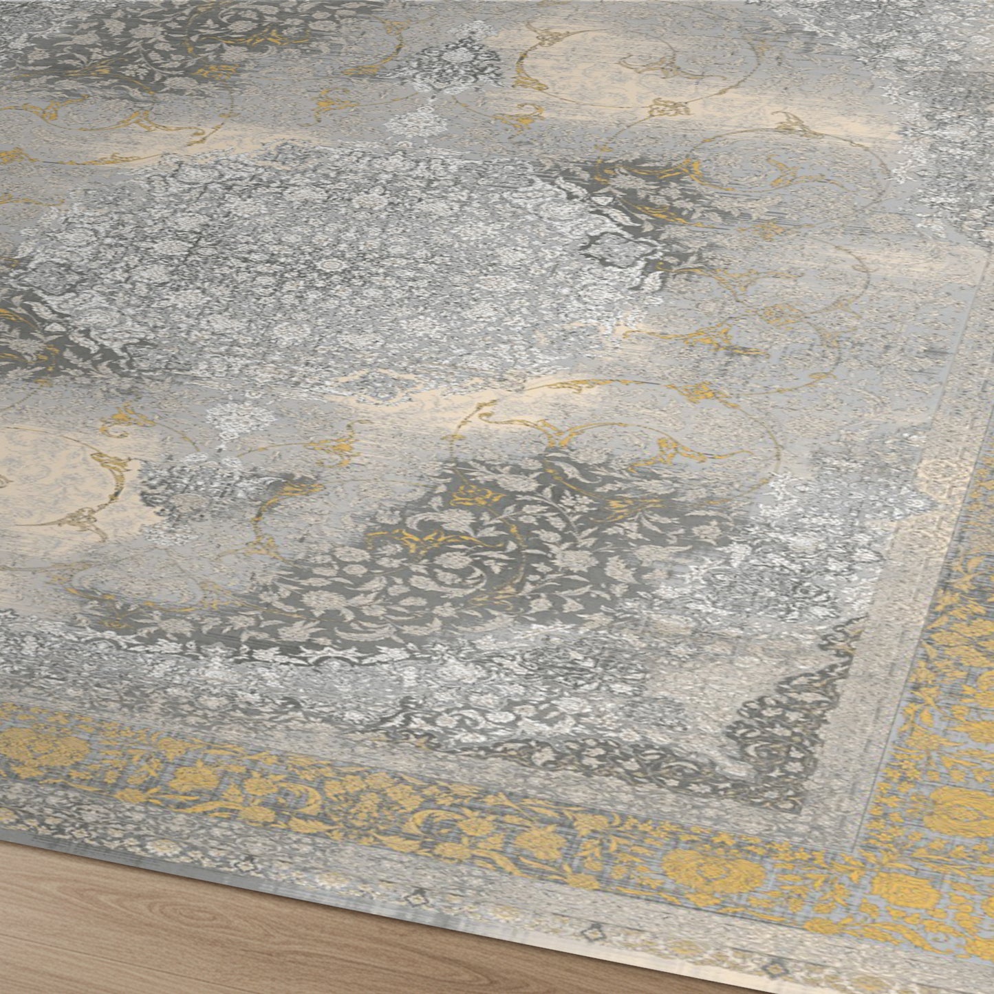 Luxury Persian Rug – Classic Smokey Gold & Gray - Art World Gallery -