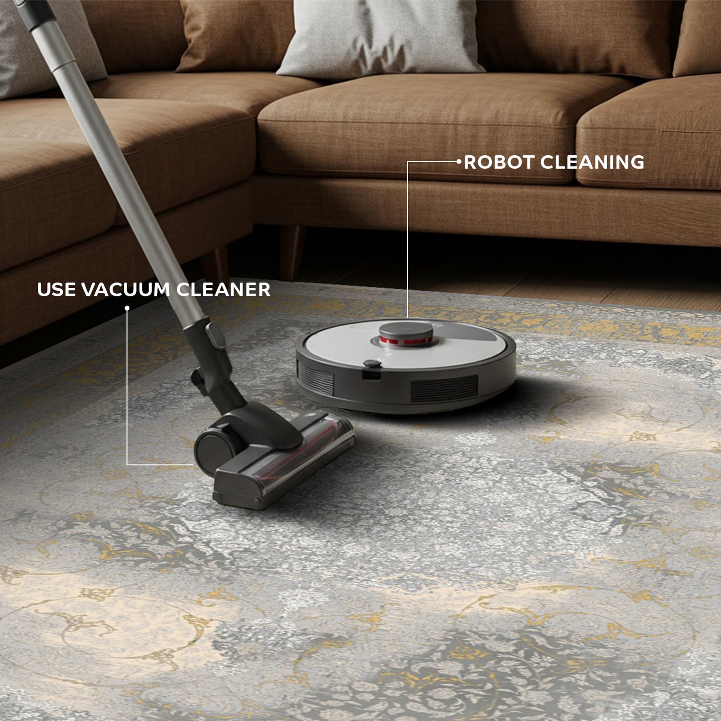 Luxury Persian Rug – Classic Smokey Gold & Gray - Art World Gallery -