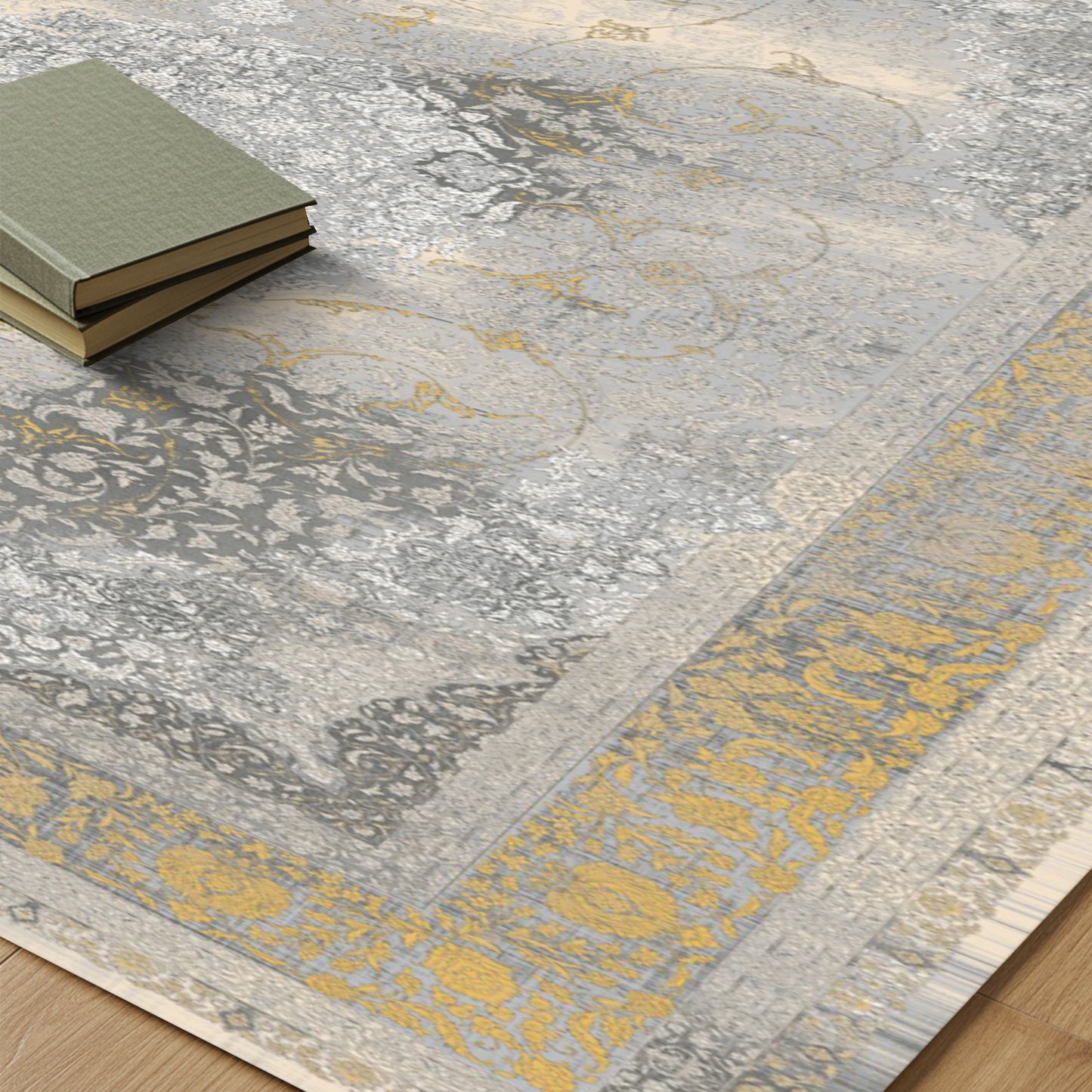 Luxury Persian Rug – Classic Smokey Gold & Gray - Art World Gallery -