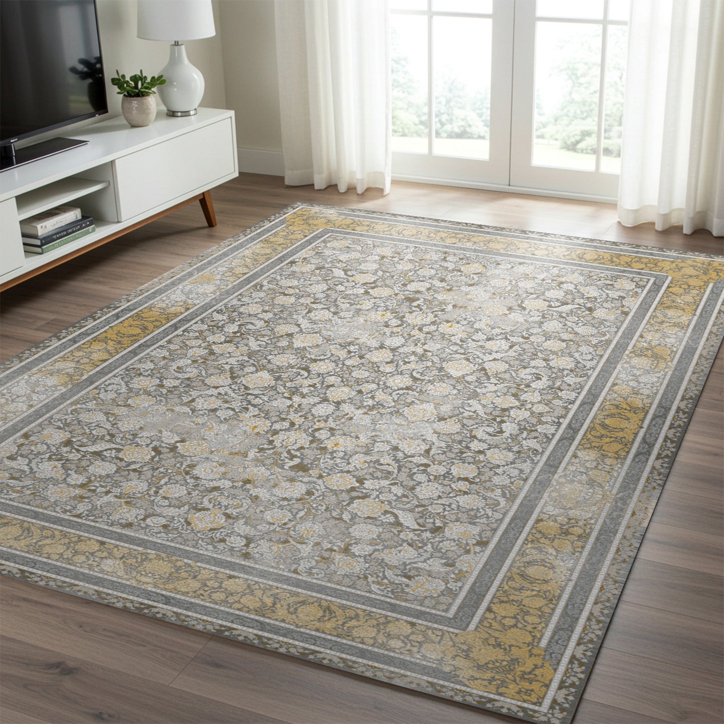 Luxury Persian Rug – Classic Smokey Gold & Khaki - Art World Gallery -
