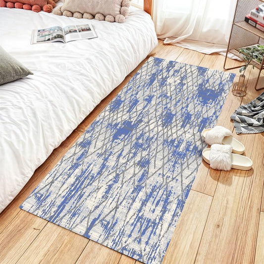 Modern Grey & Blue Runner - Art World Gallery