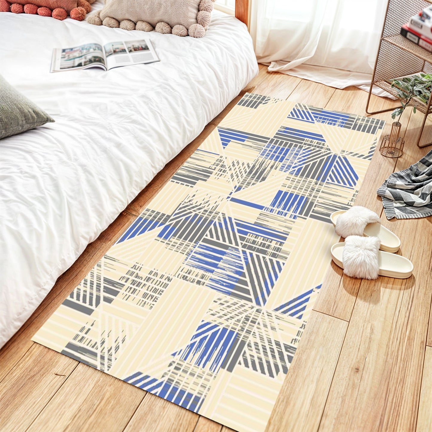 Modern Grey & Blue Runner - Art World Gallery