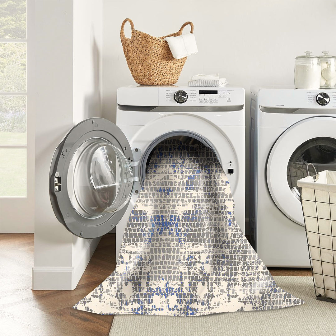 Modern Grey Runner with Navy Accents - Art World Gallery