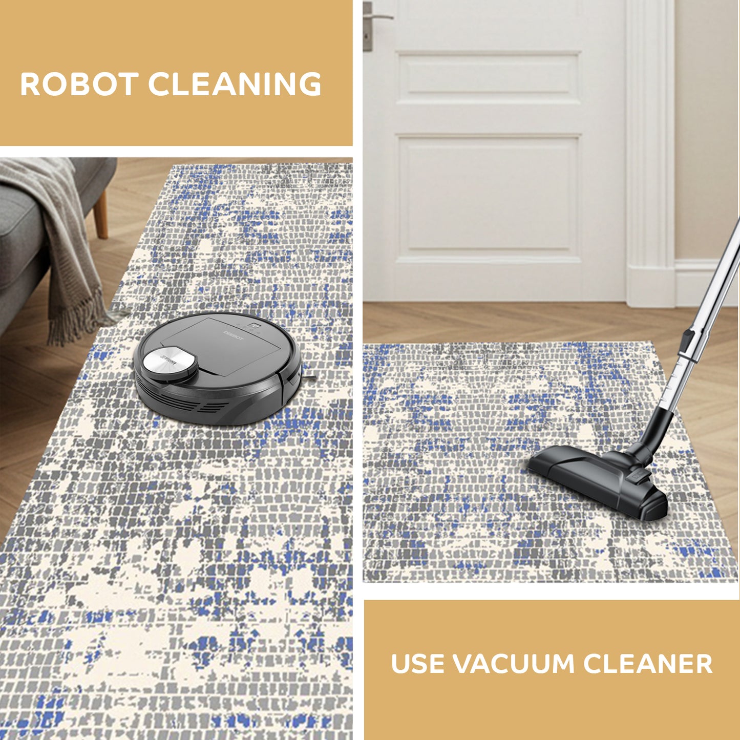 Modern Grey Runner with Navy Accents - Art World Gallery