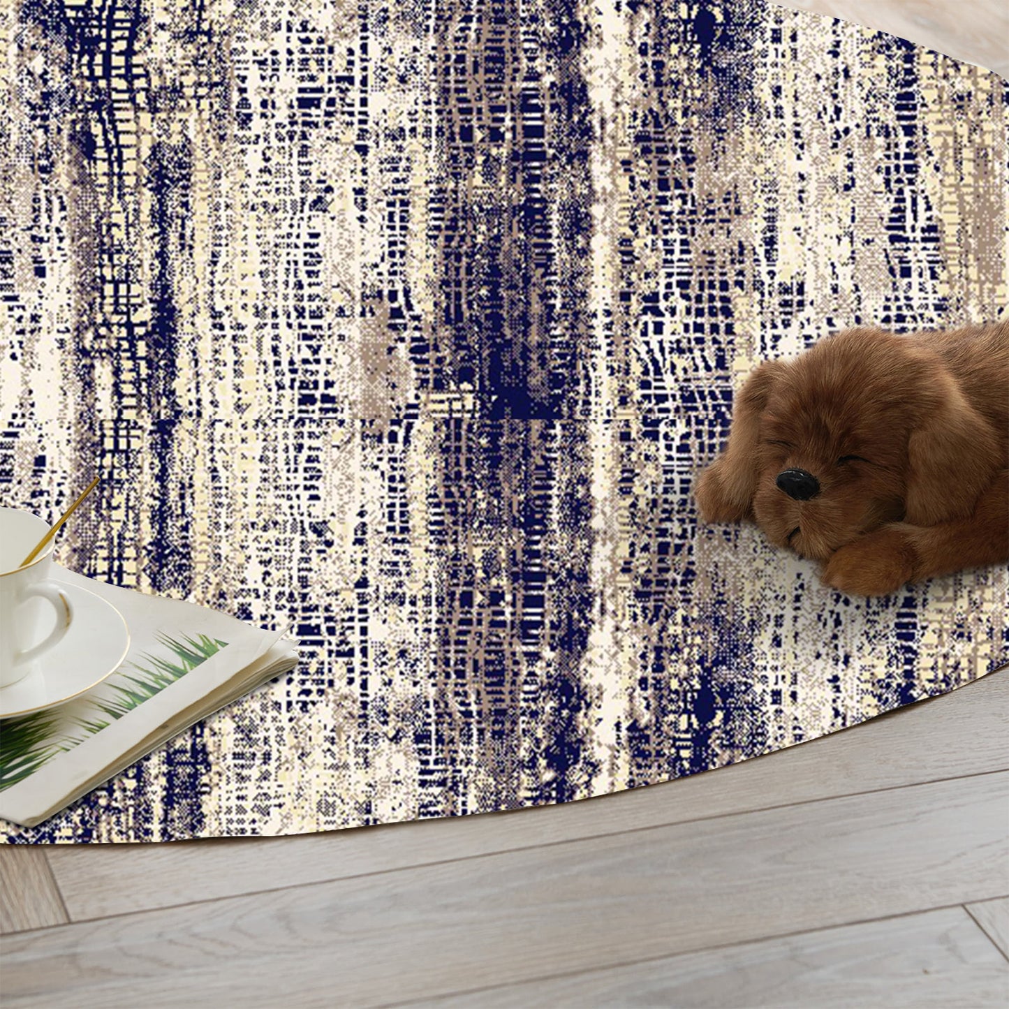 Modern Navy Round Carpet - Art World Gallery