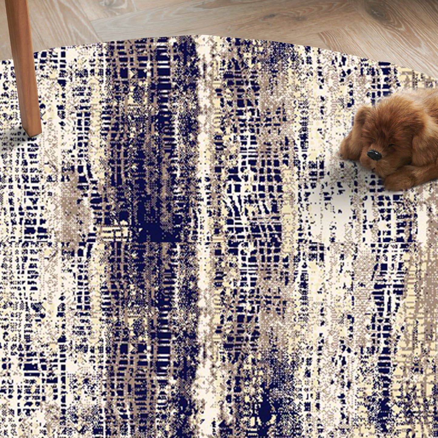 Modern Navy Round Carpet - Art World Gallery