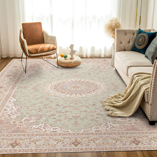 Persian Luxurious Rug – Classic Elegance in Khaki & Cream - Art World Gallery
