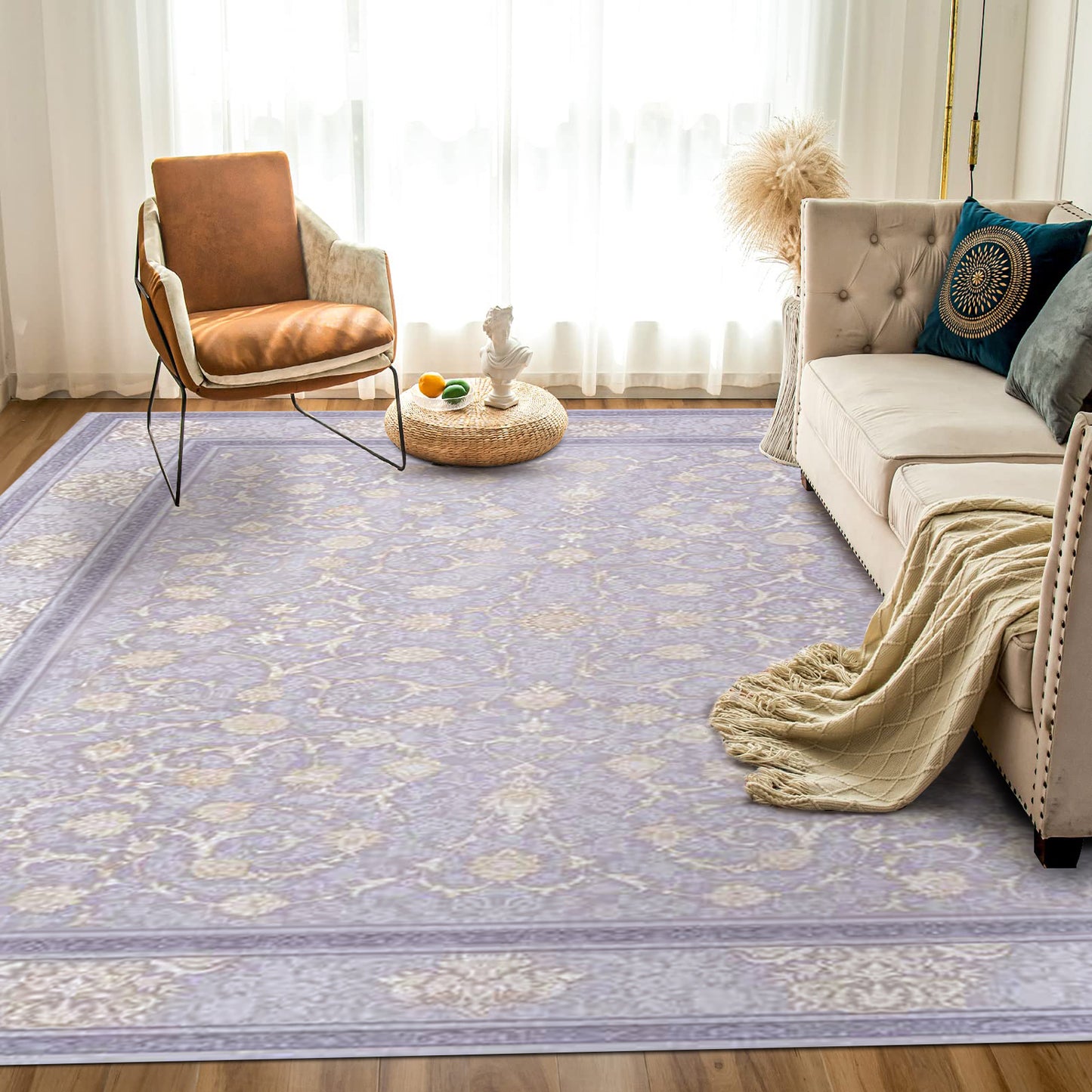 Classic Gray and Beige Area Rug - Art World Gallery
