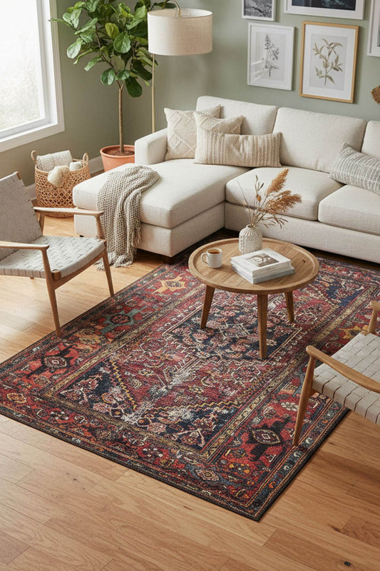Red Vintage Multicolor Rug - Non-Slip Area Rug