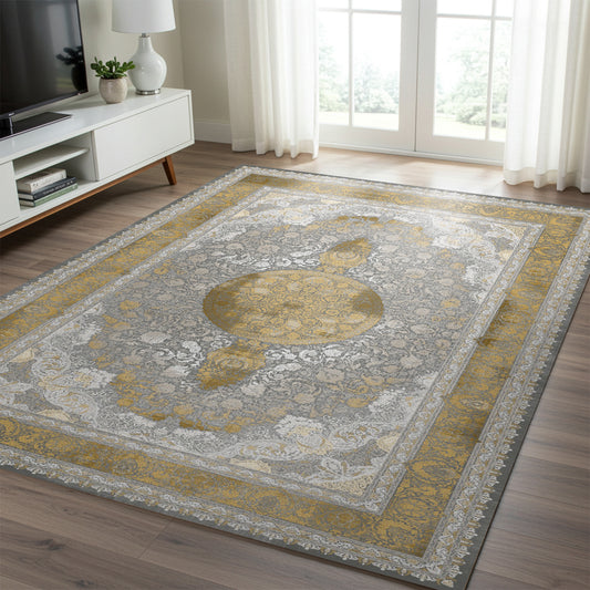 Luxury Persian Rug – Classic Dark Smokey Gold - Art World Gallery -