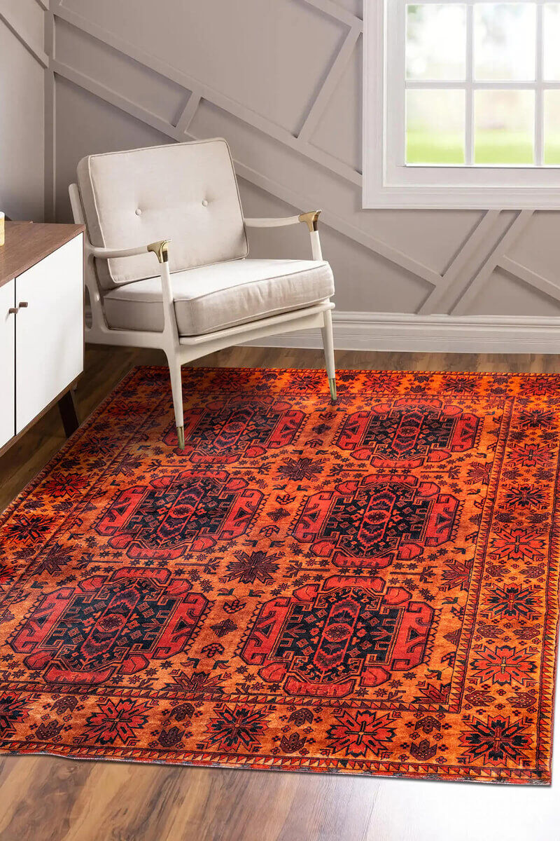 Vintage Collection Orange Non-Slip Area Rug