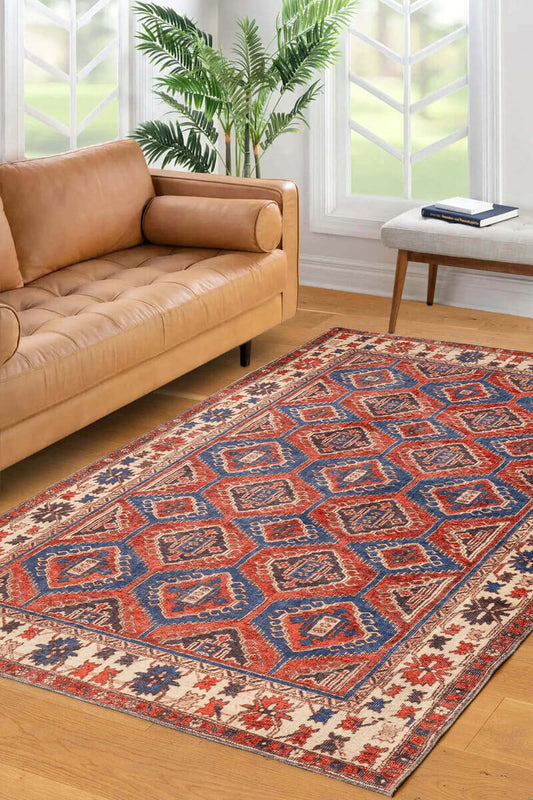 Red and Blue Vintage Multicolor Rug - Non-Slip Area Rug